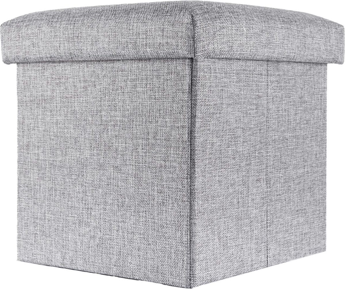 Intirilife Opvouwbaar krukje 30x30x30 cm in FELS GREY - Zitkubus met opbergruimte en deksel van stof met holtes - Zitkubus voetensteun opbergdoos kist zitkruk