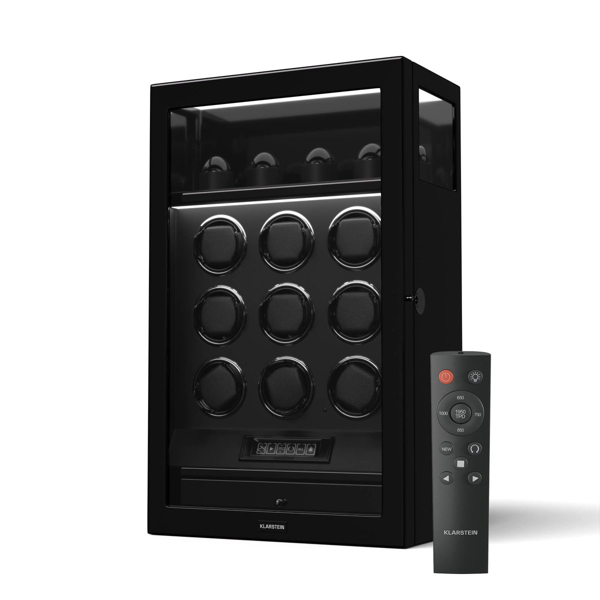 Klarstein Securetouch Horlogeopwinder voor 13 Horloges - Automatische horlogeopwinder met vingerafdrukslot - Fluisterstille Japanse motor - LCD-Display Afstandsbediening - LED-Verlichting - Juwelenlade - Zwart