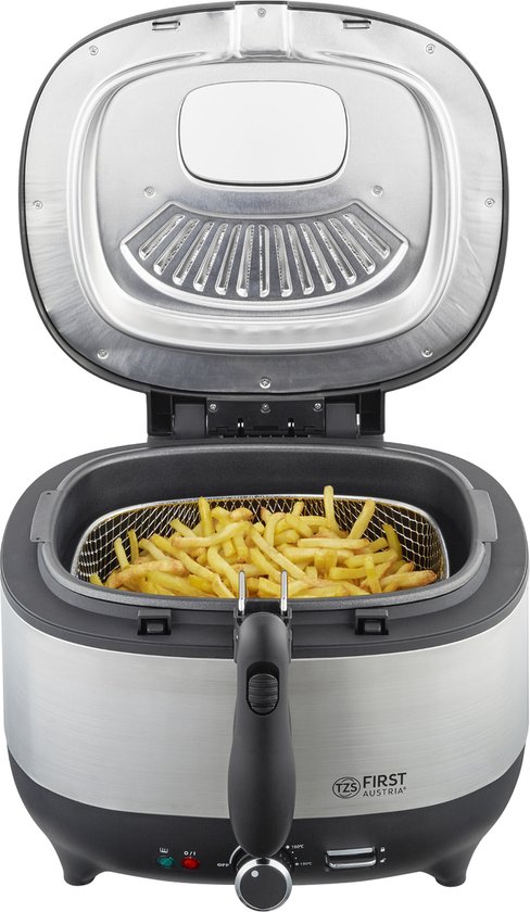 TZS First Austria Frituurpan - Friteuse - 3.5L - 1800W - Instelbaar tot 190⁰ C - RVS - Zwart