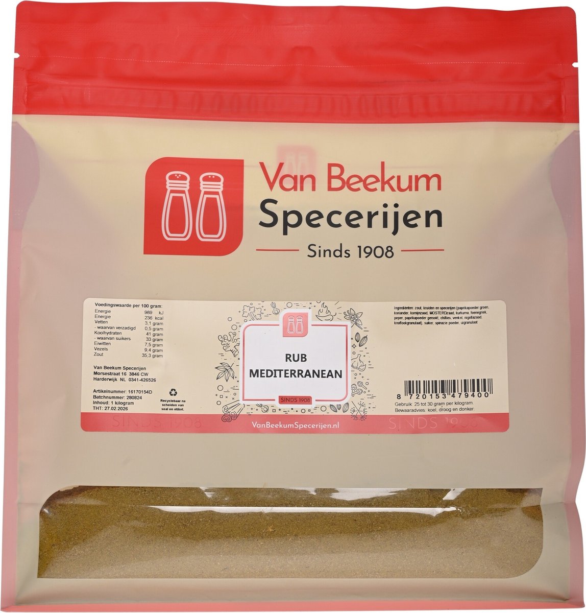 Goedkoopste Van Beekum Specerijen - Rub Mediterranean - 1 kilo (hersluitbare stazak