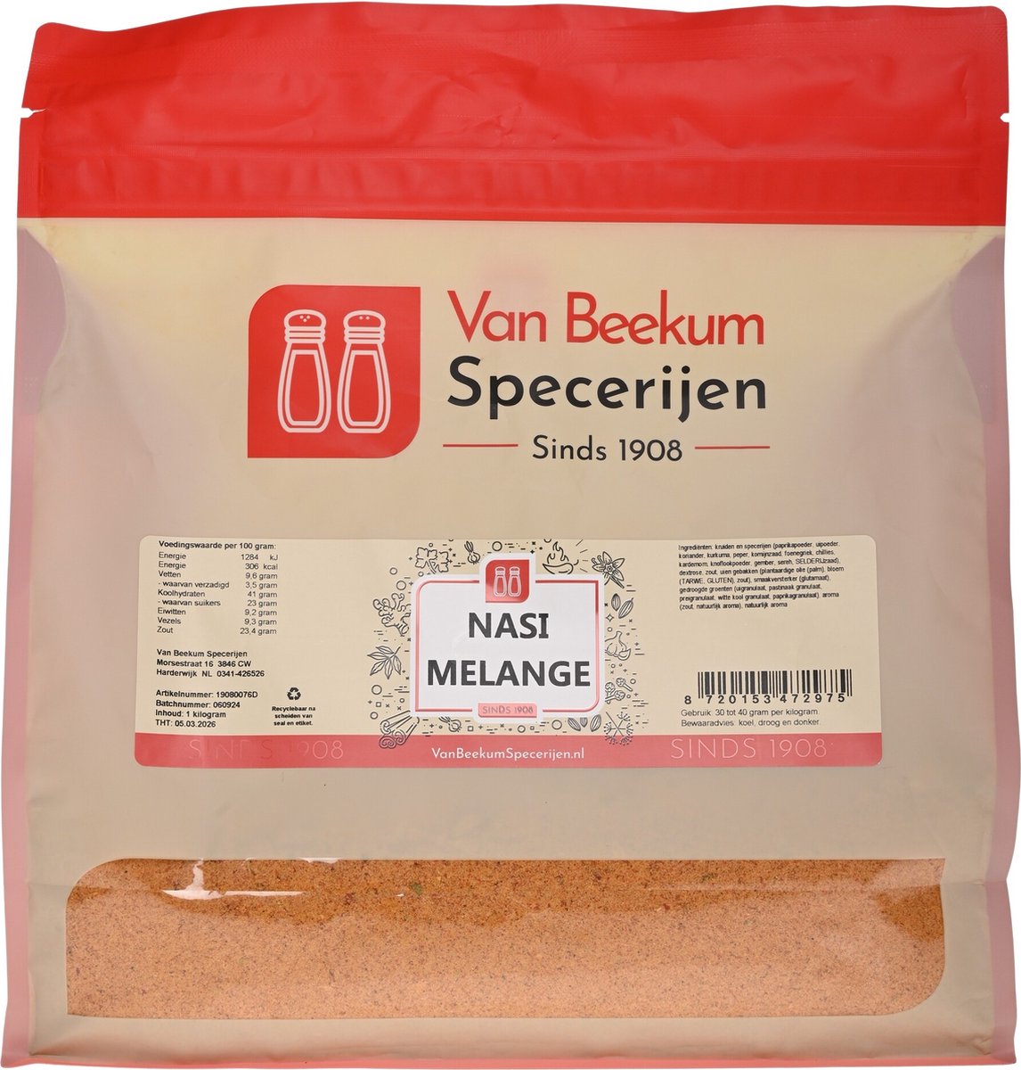Goedkoopste Van Beekum Specerijen - Nasi Melange - 1 kilo (hersluitbare stazak