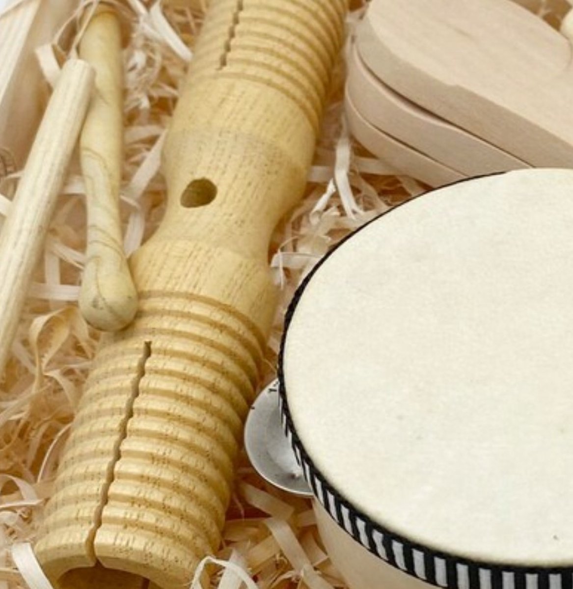 WoodyDoody Montessori Speelgoed Muziek Instrumenten Set van Hout Hoogwaardig Houten Speelgoed Instrumenten Set - Educatief Speelgoed Muziek Set 14 Delig van Hout - Leren Instrumenten Spelen Set - incl Linnen Opbergtas — afbeelding 5