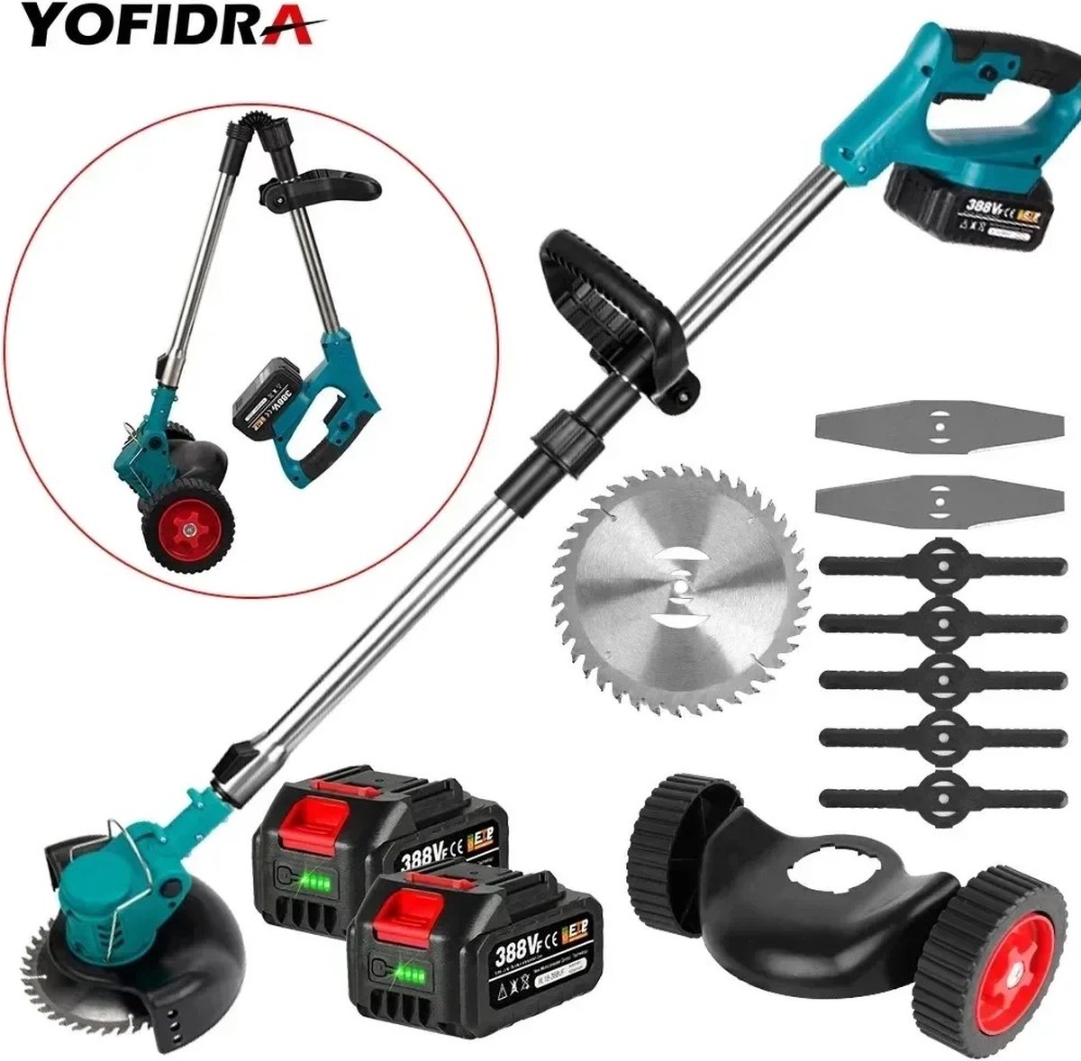 Yofidra Grastrimmer - Accu Grasmaaier - Grasmaaier Elektrisch - Bosmaaier - Handmaaier - 2 Accu's - Elektrische grasmaaier met benodigde accessoires