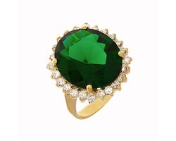 Gouden Damesring Smaragd Zirkonia 14 karaats