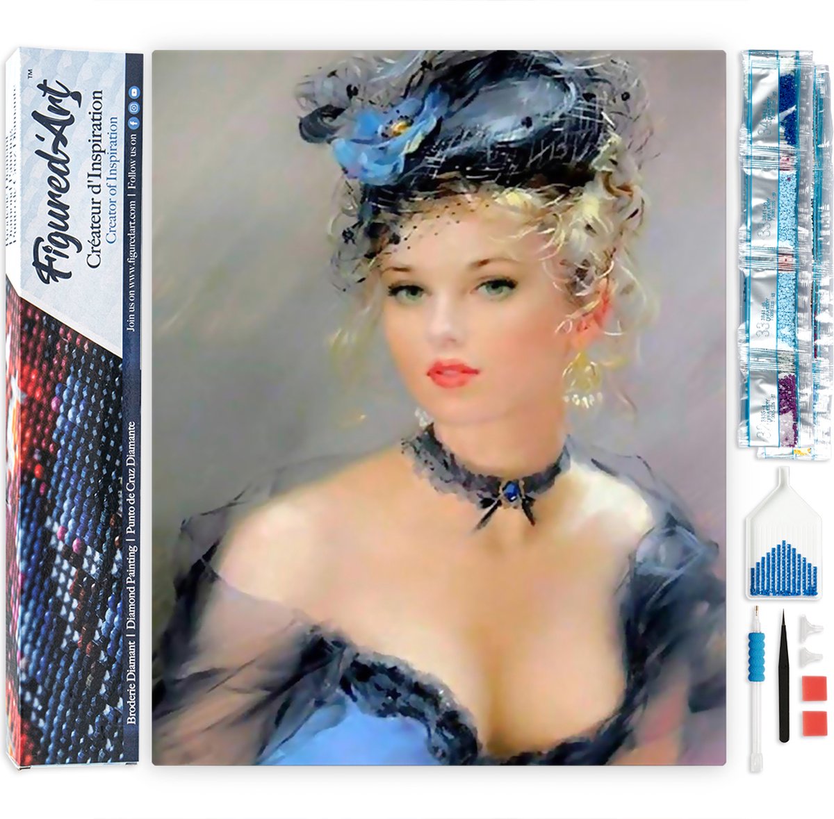Figured'Art Diamond Painting set Volwassenen 40x50 cm Bloemen en Fruit - Severin Roesen - 5D DIY Art full drill vierkante diamant - Opgerold canvas