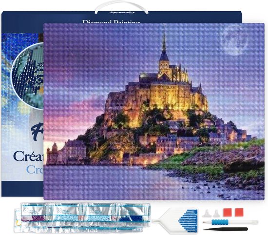 Figured' Art Diamond Painting Set Adultes 40x50 cm avec cadre Mont Saint Michel - 5D DIY Art Full Drill Square Diamond - Toile déjà encadrée