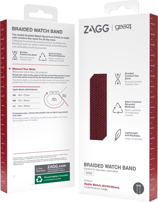 ZAGG Gear4 Bandje Geschikt voor Apple Watch 49/55/44/42MM Gevlochten Nylon Rood