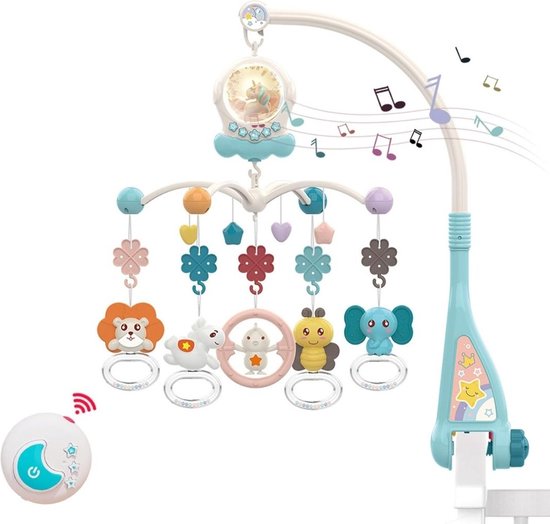 NICI 48511 Muziekmobiel met Konijn en Uil 40 cm, Kleurrijk I Babymobiel