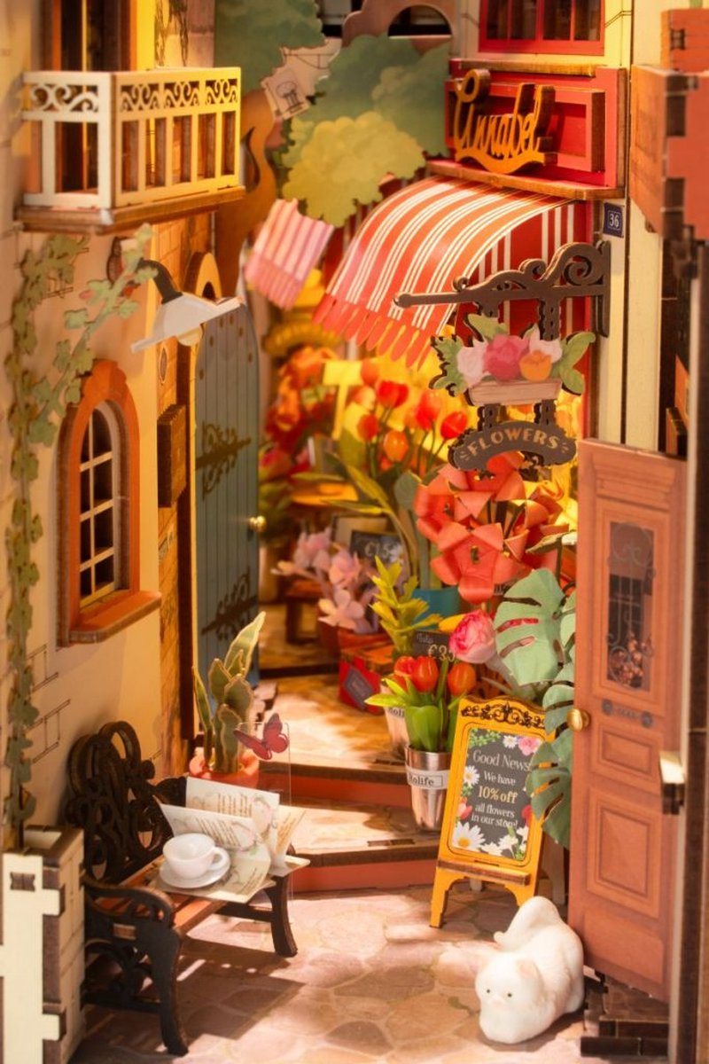 Robotime Floral Corner | Houten Book Nook DIY-miniatuurhuis | TGB09 | Knutselen | Bouwpakket | Hobby | Boekensteun | Creatief — afbeelding 13