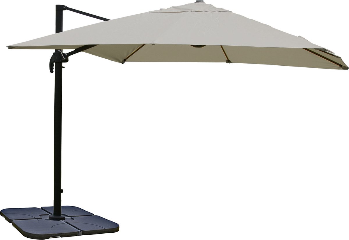 Zweefparasol MCW-A96, parasol, 3x4m (Ø5m) polyester/aluminium 26kg ~ creme-grijs met voet