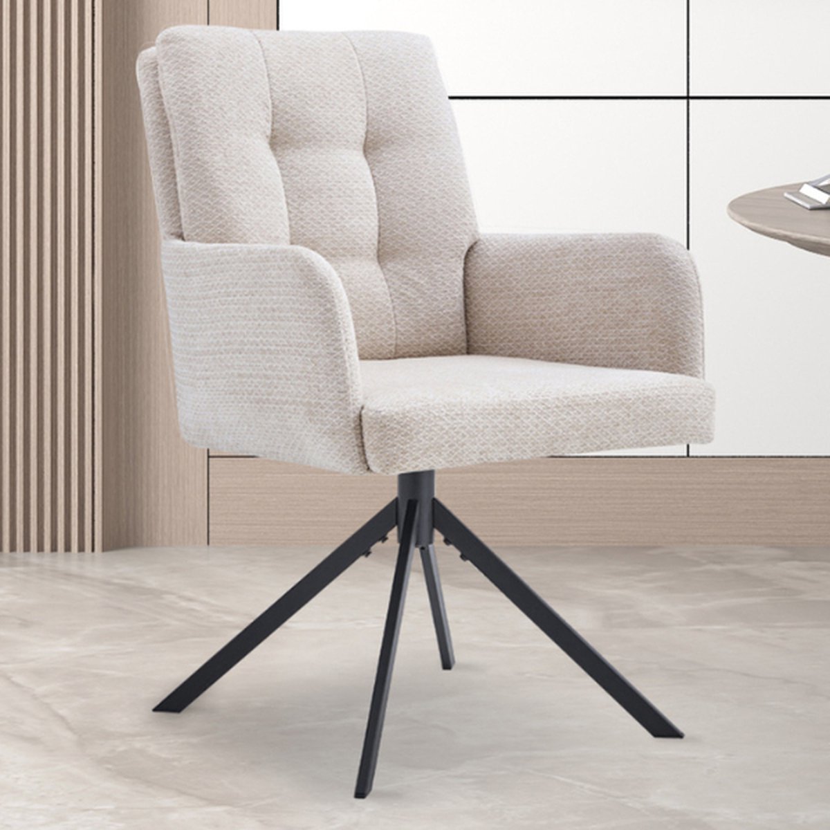 Rousseau Draaibare Eetkamerstoel Granada Beige – 180° Autoreturn – Met Armleuningen – Per Stuk