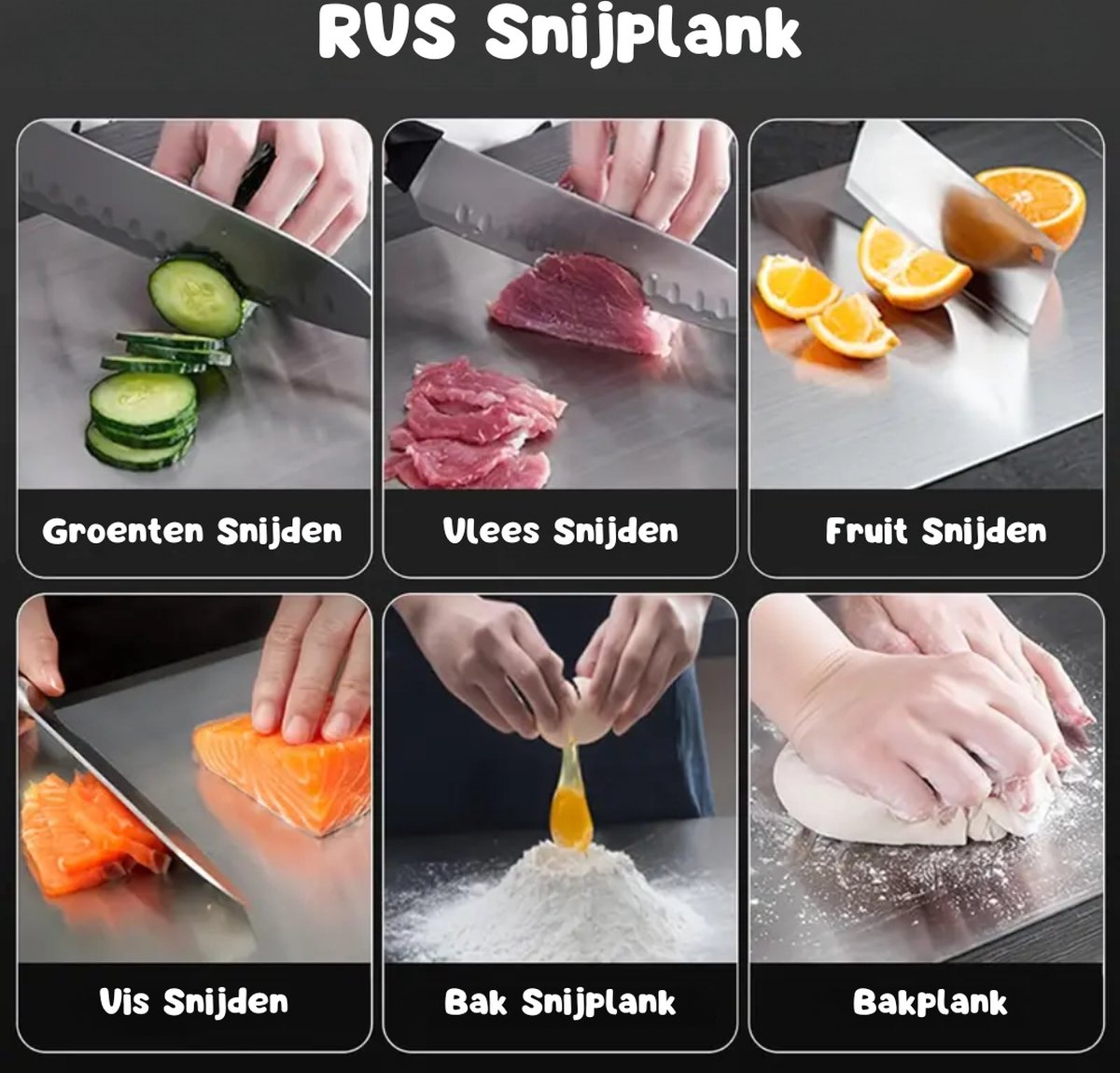 2x Snijplank - Snijplankenset - Vaatwasser Bestendig - Antibacteriëel - RVS Snijplank - 34x23CM & 25x15CM - Cutting Board — afbeelding 3