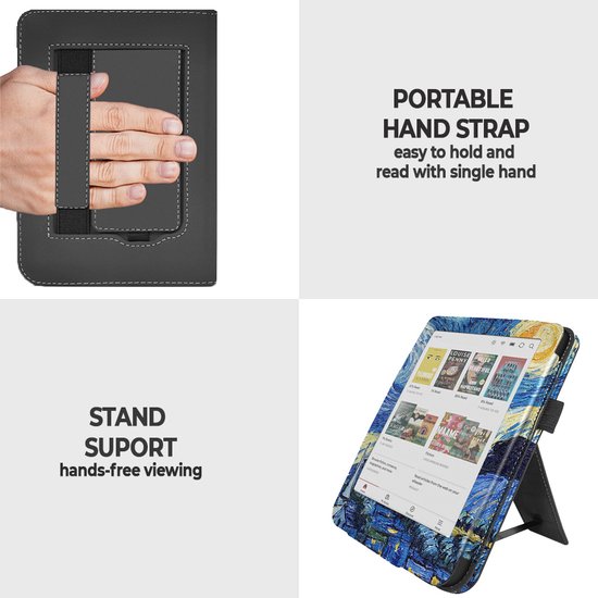 Lunso Geschikt voor Kobo Clara BW / Clara Colour hoes (6 inch) - Luxe Stand sleepcover - Van Gogh Sterrennacht van Lunso — afbeelding 4