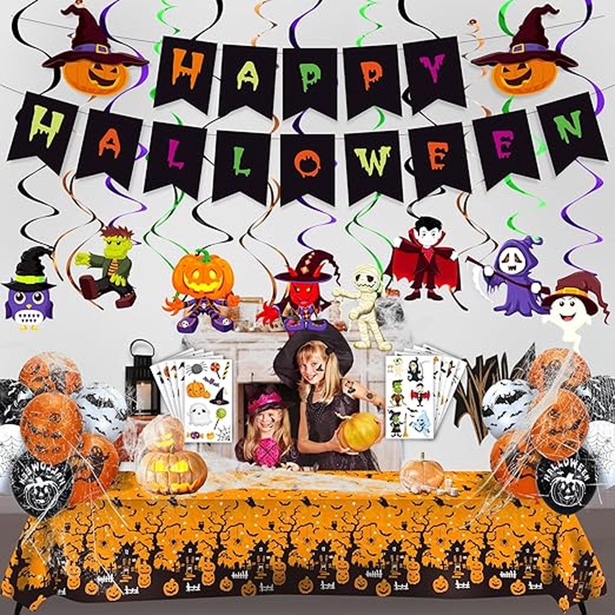 Equivera Halloween Decoratie - Halloween Versiering - Horror Versiering - voor Binnen en Buiten - Spin, Heks, Skelet, Pompoen en Spoken - 2024