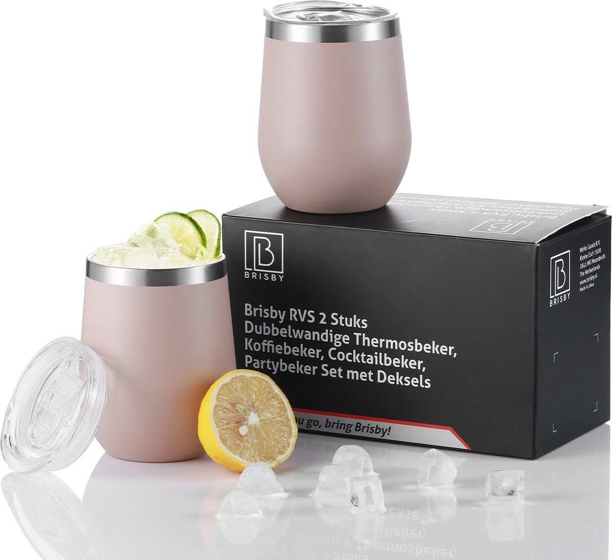 Brisby RVS thermosbekers set – 2x 360 ml – dubbelwandig – ROZE