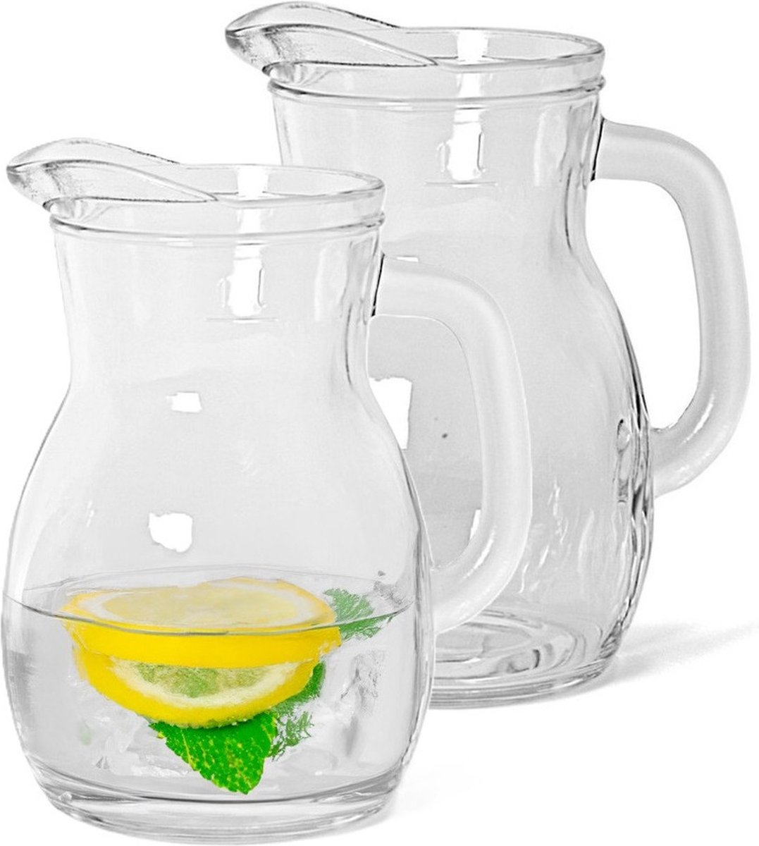 Bormioli Rocco sapkan/waterkan/karaf - 2x - glas - 1000 ml - transparant - schenkkannen