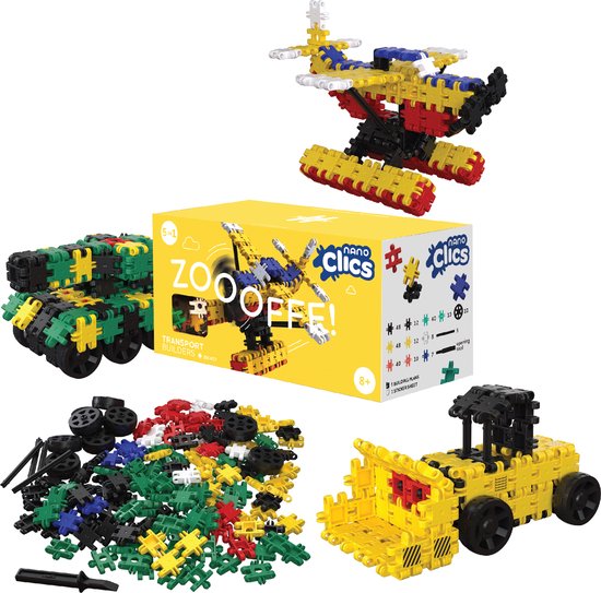 Nano Clics – Transport Builders 250 Piece Set – 5 in 1 Bouwblokken – SPEELGOED Gemaakt Van 100% RECYCLED Plastic – Speelgoed 8, 9, 10, 11, 12 jaar – Constructie Speelgoed
