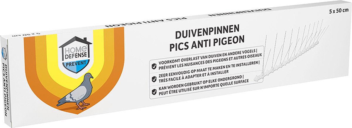 Home Defense - Duivenpinnen RVS 2,5 meter - Voorkomt overlast van duiven en vogels - Gifvrij en makkelijk te installeren - Duivenverjager, Vogelverjager, Antiklimstrips, Vogelpinnen