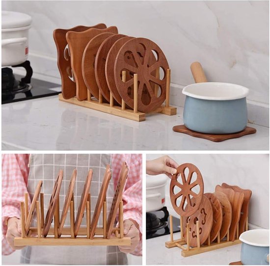 Égouttoir à vaisselle en bois de Bamboe – Set de 2 supports d'assiettes standard – Organiseur d'armoire de cuisine pour bol, tasse, planche à découper, support d'assiettes
