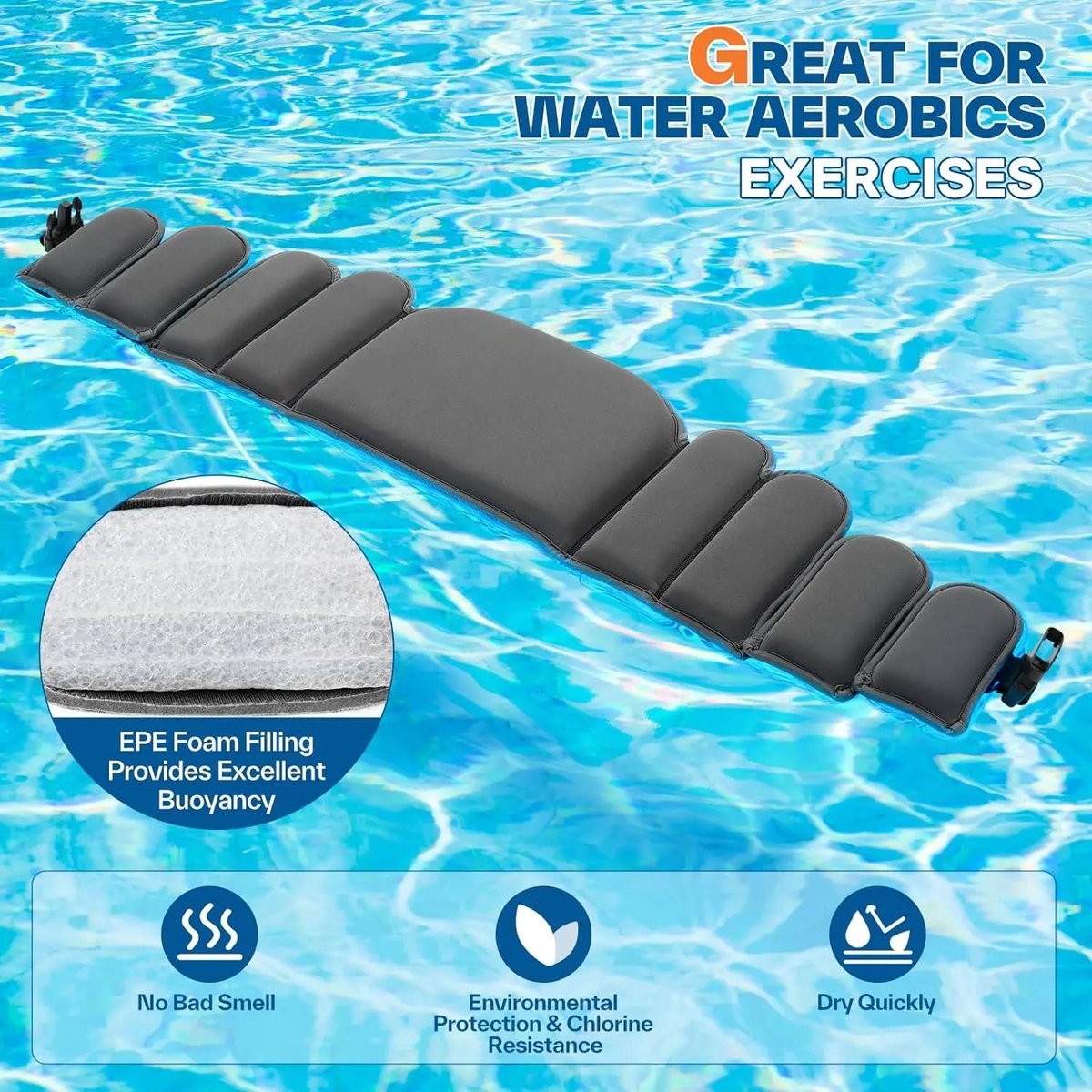 Ceinture De Natation Sportneer – Flottabilité Réglable (6 Blocs), Taille 60-120 Cm, Pour Aquagym, Jogging Aquatique, Rééducation – Rembourrage EPE Doux