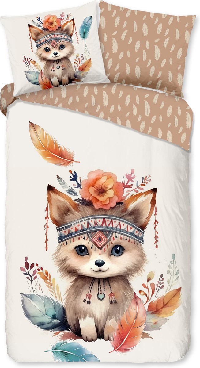 Good Morning dekbedovertrek baby vos/ herfst thema - 1 persoons 140x200/220 cm - Multi - 100% Katoen renforce