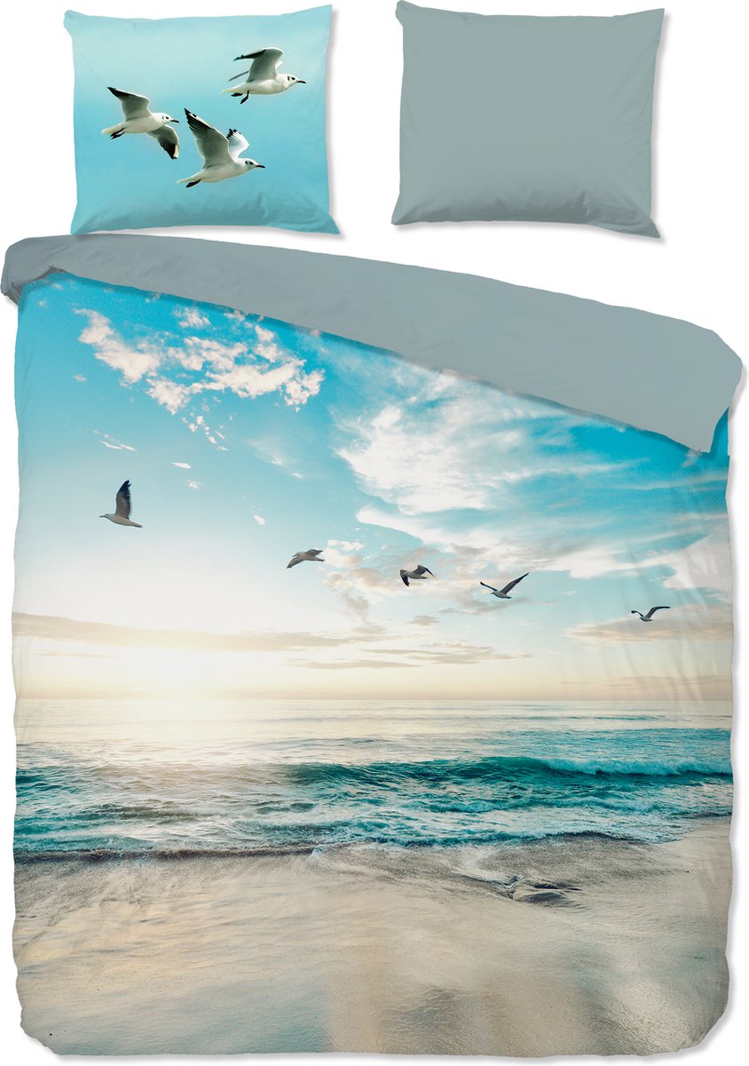 Good Morning dekbedovertrek strand/ zee - 2 persoons 200x200/220 cm - Aqua - 100% Katoen renforce