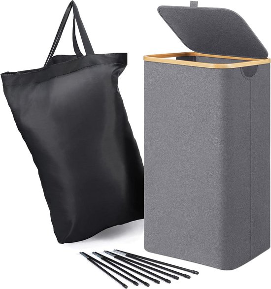 LIFEZEAL Kast voor vuile kleding, houten wasmand met 1 lade, vloerkast met afneembare wasmand, voor badkamer, bijkeuken, 40 x 37 x 82 cm, zwart