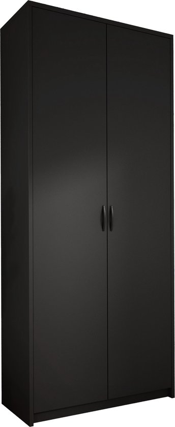 Meubel Square - Kledingkast Slimo 2 - Zwart - 74x180x35 cm (BxHxD) - Slaapkamer - Garderobekast - Opbergkast
