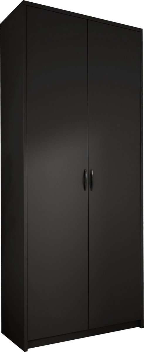 Meubel Square - Kledingkast Slimo 2 - Zwart - 74x180x35 cm (BxHxD) - Slaapkamer - Garderobekast - Opbergkast
