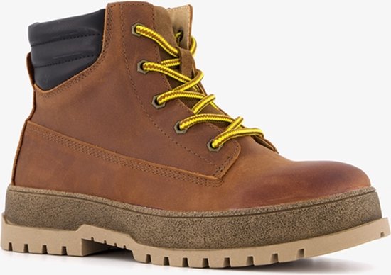 TwoDay leren jongens veterboots met gele veters Bruin Maat 33 bol