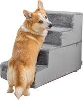 Hondentrap voor Bank en Bed - 4 treden - 58 cm hoog - Honden Trap voor kleine honden - Veilig en stabiel Hondentrapje -Afneembare en wasbare hoes - Hondenloopplank met Antislip bodem - Lichtgrijs