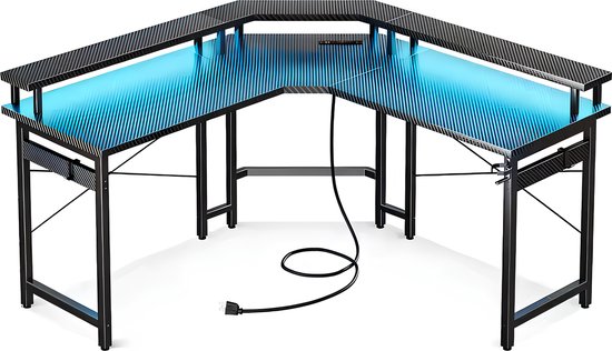 Lugia Hoekbureau - Gaming Bureau - L-Vormig 130cm x 78cm x 48cm - Bureau - Led Verlichtingen - Krasbestendig - Monitor Stand - Stopcontact - Gaming Desk - Game Bureau
