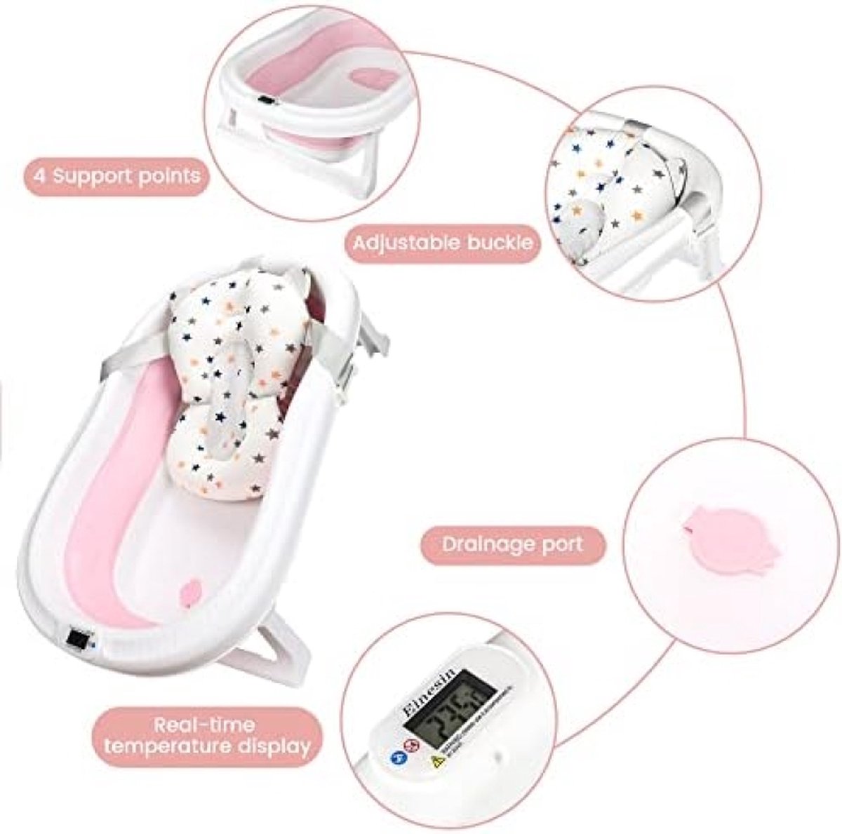 Grote Babybadkuip Met Temperatuursensor, Opvouwbare Babybadkuip Met Kussenpad, Antislip Steunpoot, Inklapbare Kuip Voor Peuter Baby Kinderen Badderen thumbnail 5