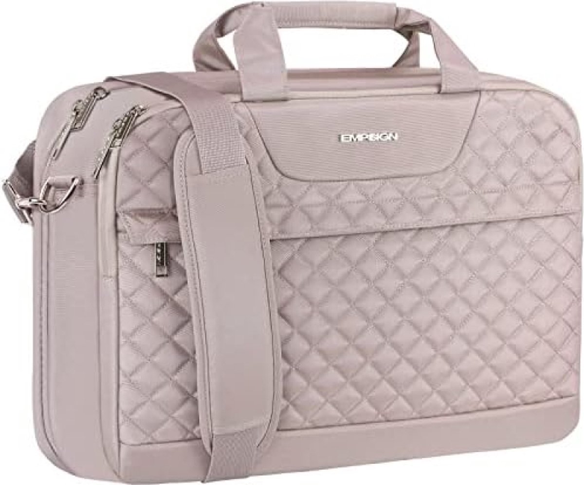 17,3 inch laptoptas voor dames, grote laptoptas, computertas, zakelijk kantoor, reizen, waterafstotende aktetas voor dames, schoudertas met RFID-zakken, oudroze
