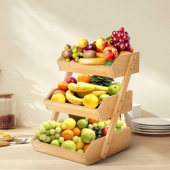 3-stöckige Obstschale mit Bambusholzständer, mehrstöckiger Obstkorb zur Gemüseau