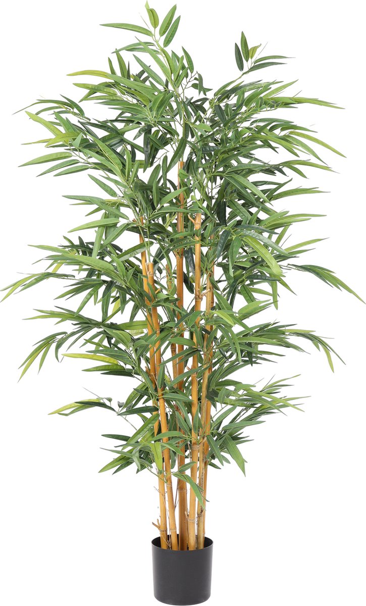 Kunstpalm Kunst Bamboe Plant Deluxe – 155 cm – High Density – Echte Bamboe Stammen – In Pot