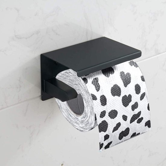 Saniclear Lumber Dubbele Toilet Rolhouder Met Plank Mat Zwart Walnoothout Sk47743