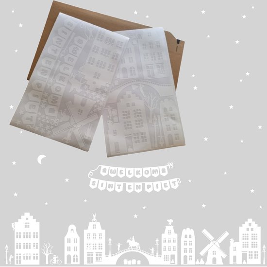 Statische raamstickers Sinterklaas – Huisjes Set XL 64-delig – Herbruikbaar, Duurzaam en geleverd in stevige bewaarenvelop