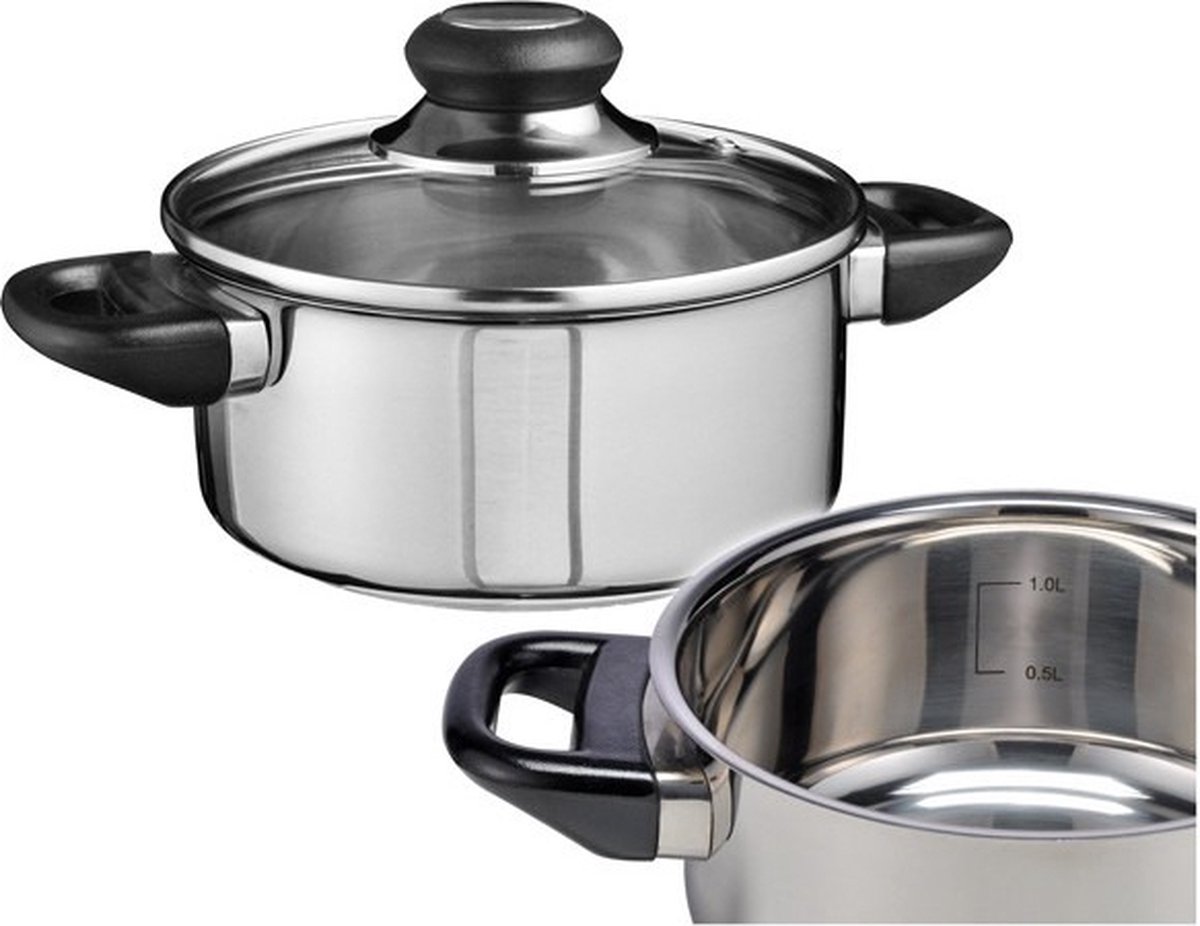 RVS kookpannen / pannen met glazen deksels 16 cm - Kookpannen