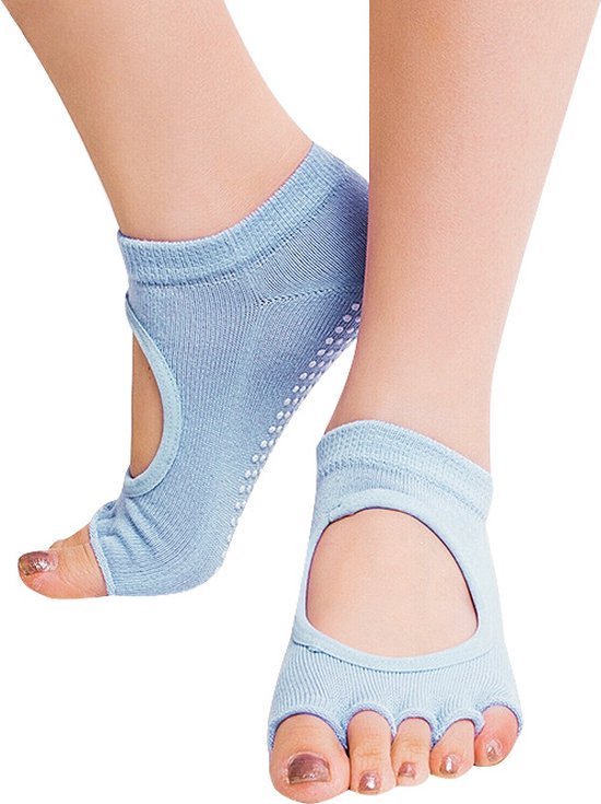Yoga Sokken Full Open Toe - Volle Teen Yoga Sok - Met Anti Slip Onderkant - Antislip Sokken - Pilates Sokken - Maat 36-40 I Lichtblauw van ToeSox — afbeelding 3
