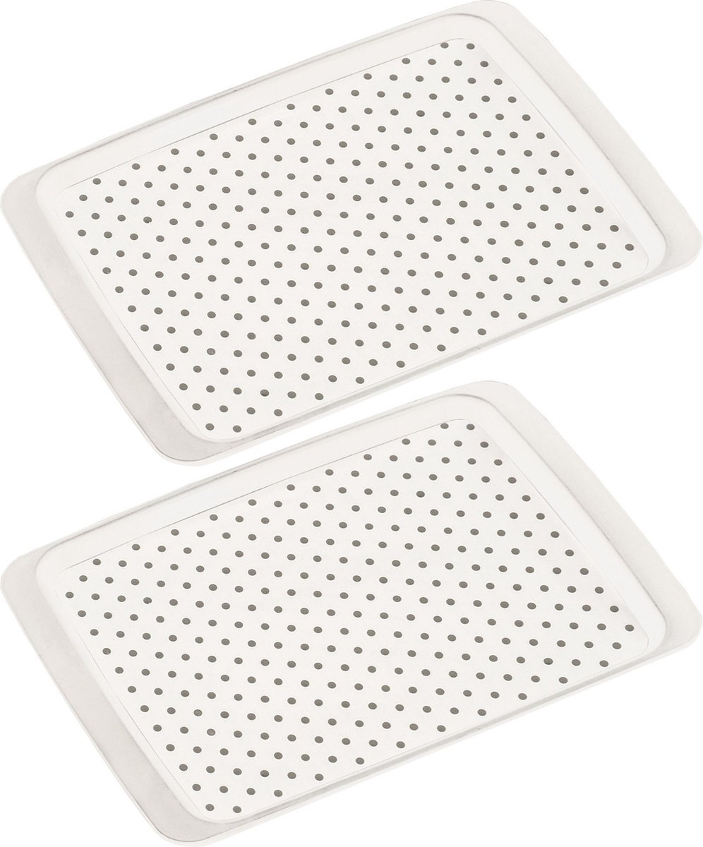 Dienblad met anti-slip noppen - 2x stuks - 26 x 35 cm - horeca dienblad - wit - kunststof