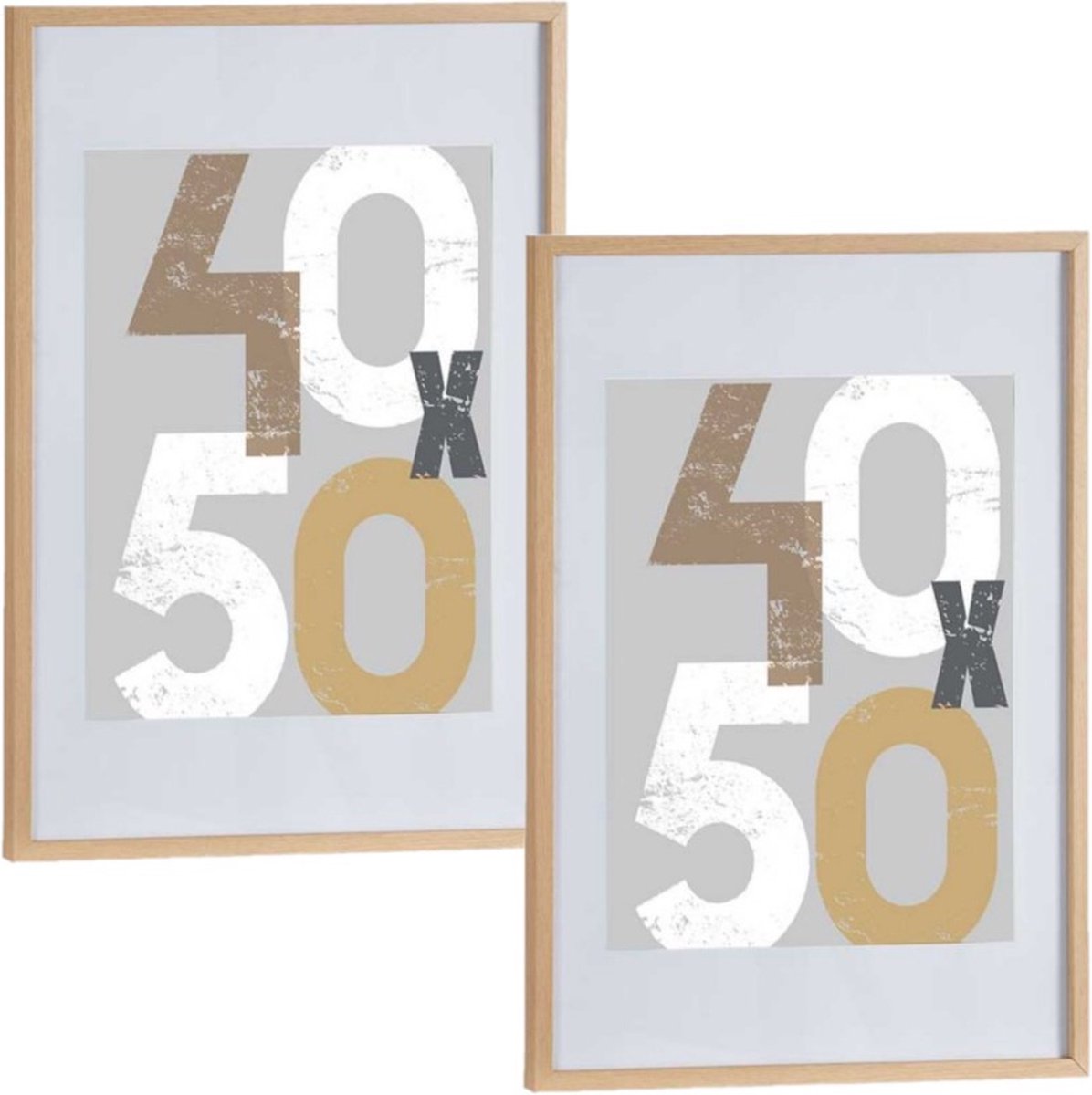 Arte r 2x stuks houten fotolijst - bruin - 50 x 70 cm - fotolijstje - met passe-partout - decoratie