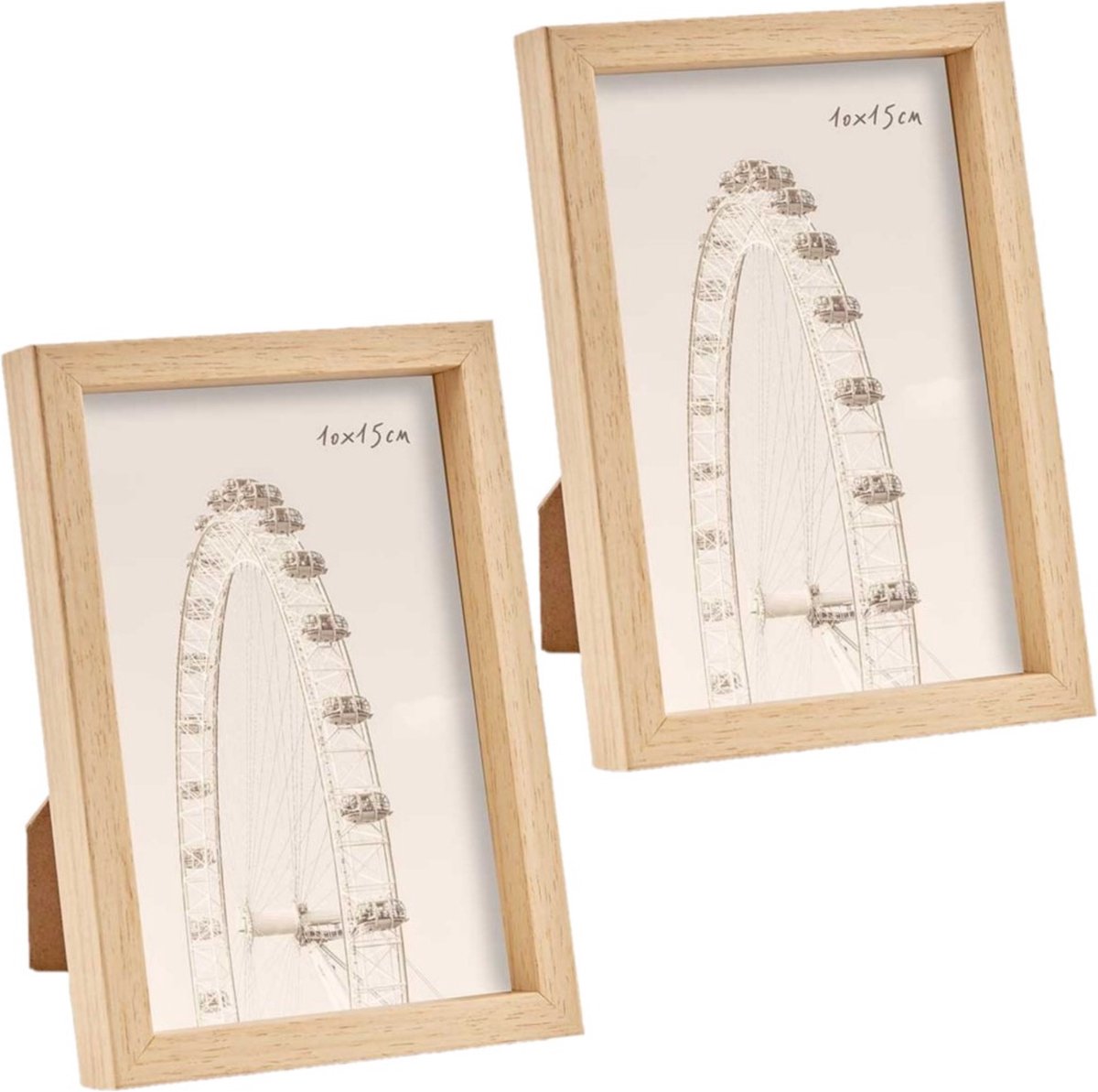 Arte r Fotolijst - 2x stuks - houtlook - kunststof/glas - 17 x 12 cm - voor foto van 10 x 15 cm - staand/hangend Bruin