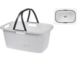 2x Witte wasmanden met handvatten 60 cm - Draagwasmanden - Wasgoedmand - Mand met handvatten 35 liter