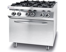 HENDI Gasfornuis 4-pits met convectieoven – roestvast staal – 19 kW – 800x722x900 mm