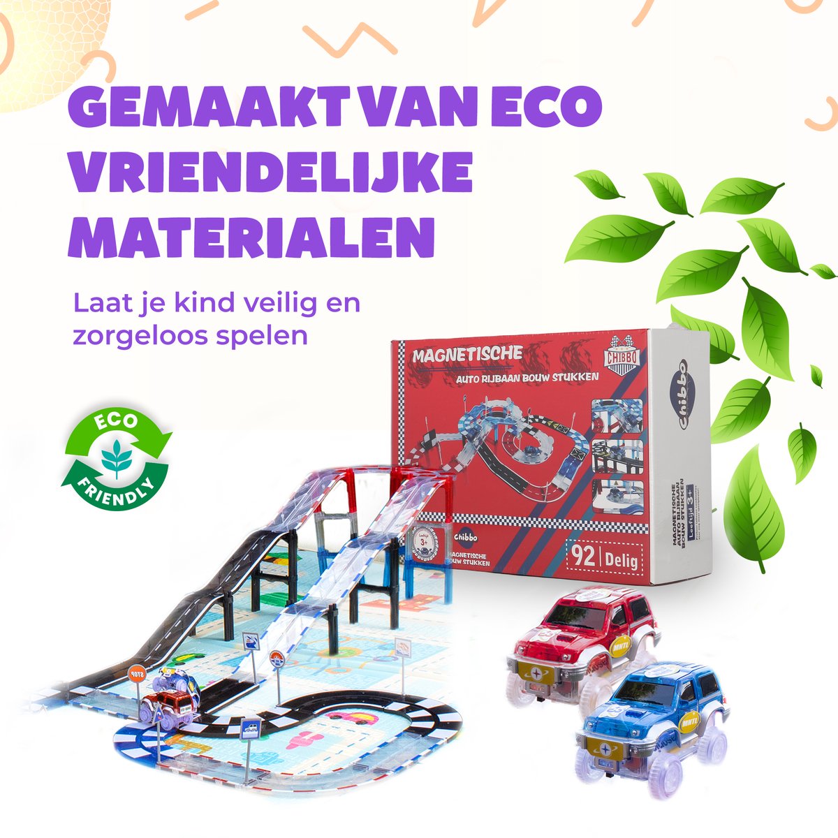 Magnetisch speelgoed Jongens – 3 tot 12 jaar – Auto Racebaan Elektrisch voor kinderen – Montessori Speelgoed – 92 Delig — afbeelding 3