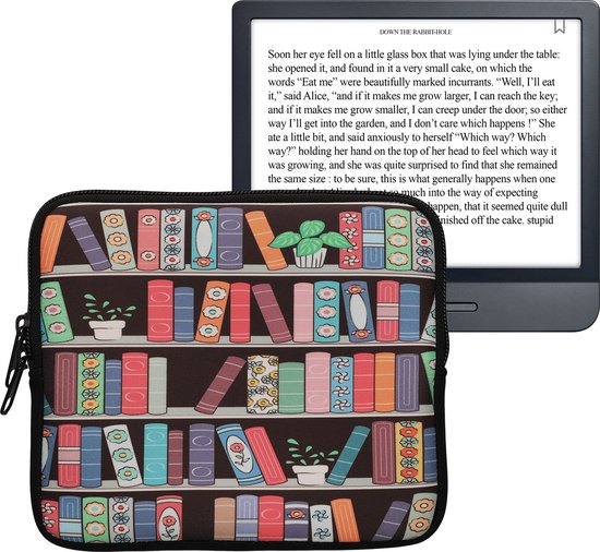 kwmobile Universele Cover voor eReader - Neopreen hoesje Zomerse bibliotheek design blauw / groen / roze -