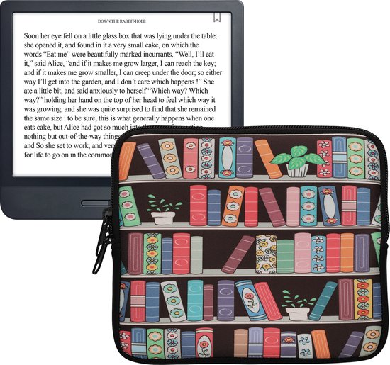 kwmobile Universele Cover voor eReader - Neopreen hoesje Zomerse bibliotheek design blauw / groen / roze van kwmobile — afbeelding 3