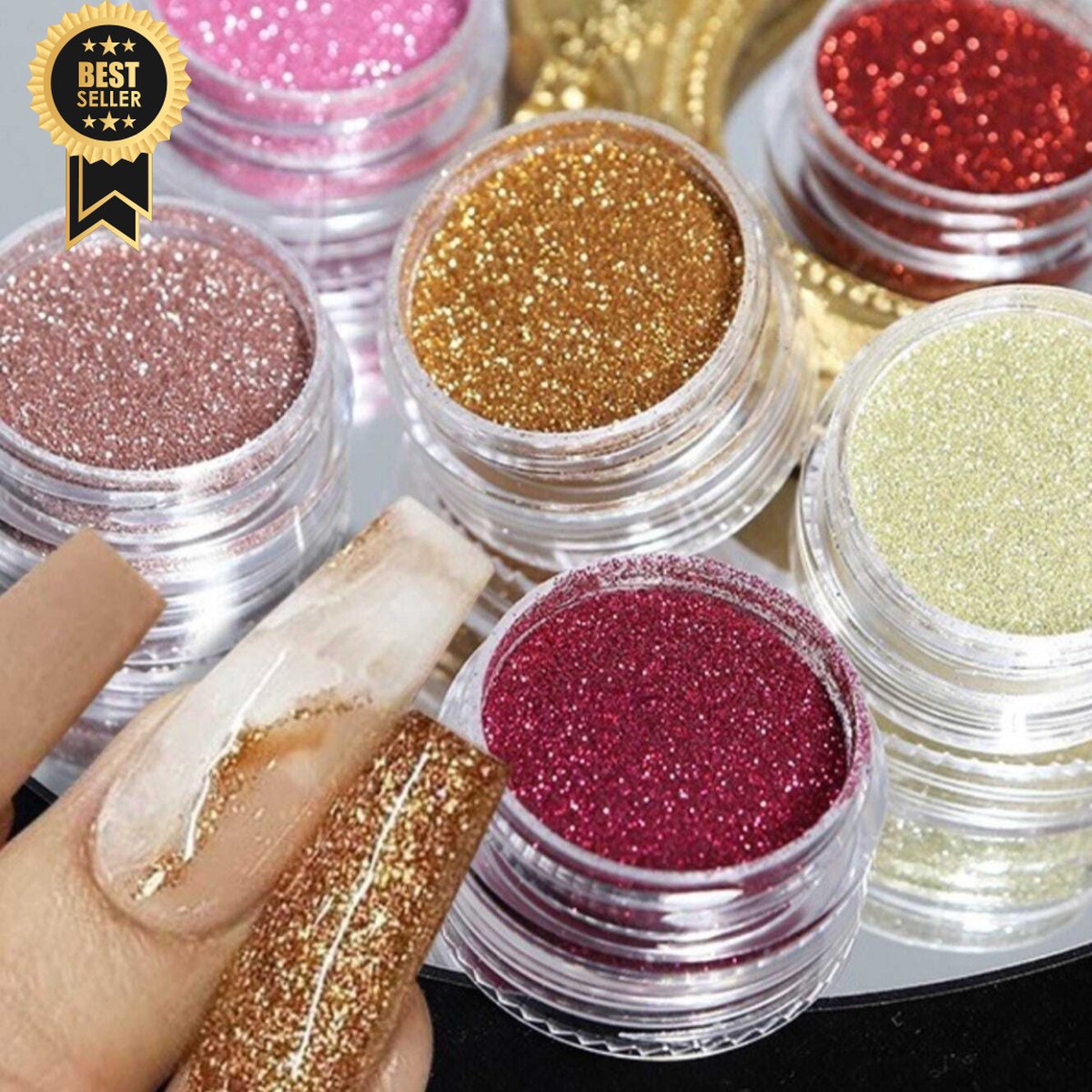Goedkoopste GUAPÀ® Nagel Glitter Poeder | Nail Art | Nagel Decoratie | Sugar powder Nails | Nagelversiering | Rhinestones | nagel glitters | 6 diverse glitters Goud Rood