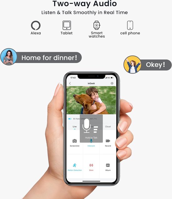 ieGeek 5MP Beveiligingscamera's Draadloos Buiten, Zonnecamera Buiten Draadloos WiFi 360° PTZ Op Batterijen Met Spotlight & Sirene/Bewegingsdetectie/Kleuren Nachtzicht/2-Weg Audio/IP65, Werkt met Alexa, 2 stuks van ieGeek — afbeelding 3